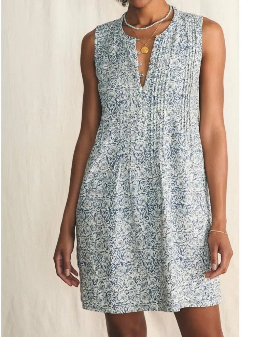 Faherty Isha Imma Floral Linen Blend Dress Size L Boho Cottagecore Coastal